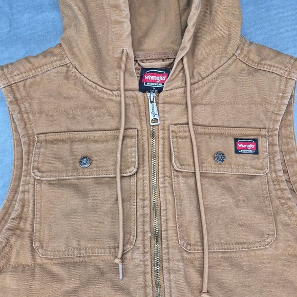 Wrangler Workwear Brown Canvas Hooded Insulated Vest WW5527 Men's Sz M 38-40 - Picture 5 of 7